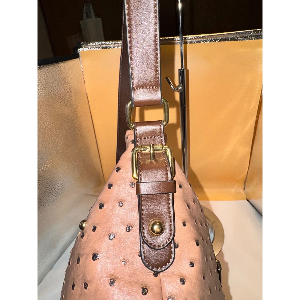 Giani Bernini Ostrich Embossed Hobo Bag Mauve Pink Gold Tone Hardware - Picture 4 of 8